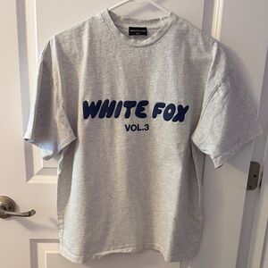 WHITE FOX Vol.3 Logo Tee - Light Heather Gray with Navy Print XS/S